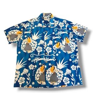 Kennington LTD California Hawaiian Girl Pineapple Print Men's Size Large Shirt‎